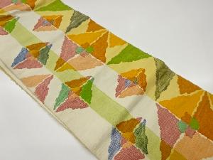 手織り紬縞に抽象菱模様織出し名古屋帯